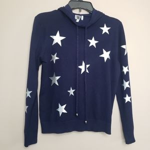 Yal new york knit hoodie navy blue silver stars S